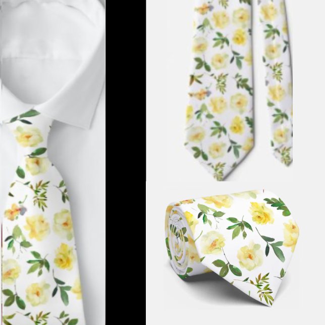 Yellow and White Cream Roses Neck Tie Necktie (Creator Uploaded)