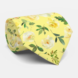 Yellow and White Cream Roses Neck Tie Necktie