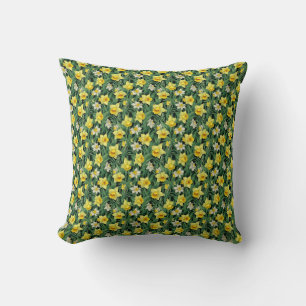 Yellow and White Daffodil Flower Seamless Cushion
