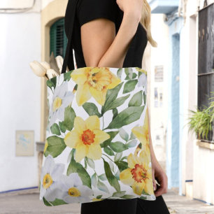 Yellow and White Daffodil Spring Flowers Tote Bag