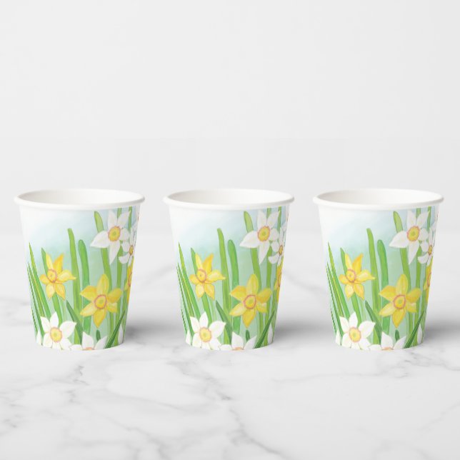 Yellow and White Daffodils in Spring  Paper Cups (Multi)