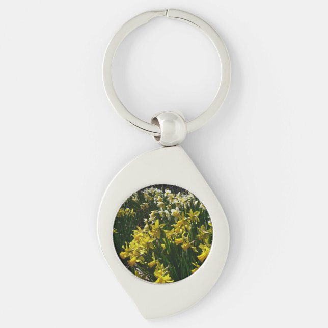 Yellow and White Daffodils Spring Flowers Key Ring (Front)