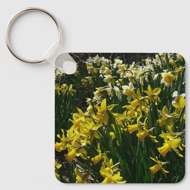 Yellow and White Daffodils Spring Flowers Key Ring (Front)