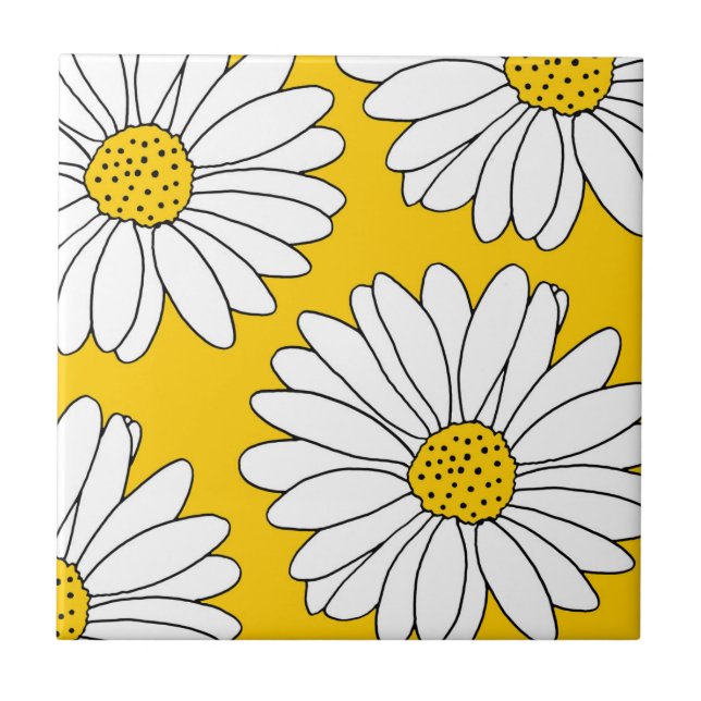 Yellow and White Daisies 2 Ceramic Tile (Front)