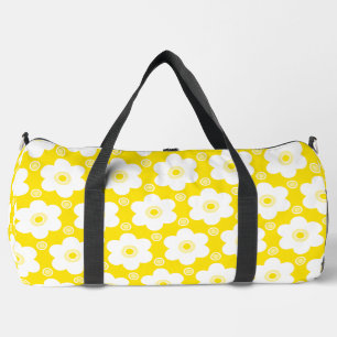 Yellow and White Daisies and Polka Dots Pattern Duffle Bag