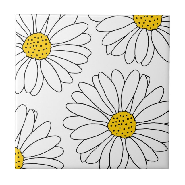 Yellow and White Daisies Ceramic Tile (Front)