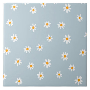 Yellow and White Daisies on pastel blue Ceramic Tile