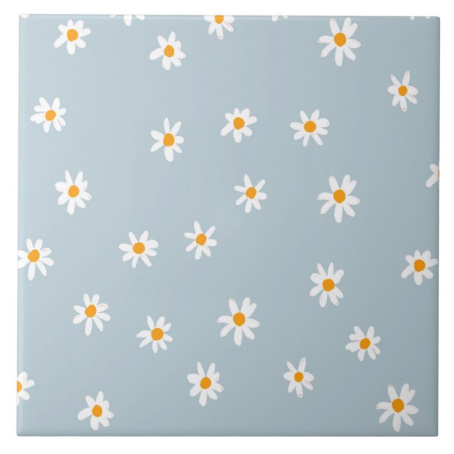 Yellow and White Daisies on pastel blue Ceramic Tile (Front)