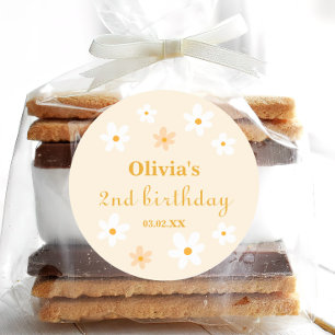 Yellow and white Daisy Birthday Classic Round Sticker