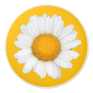 Yellow and white daisy ceramic knob