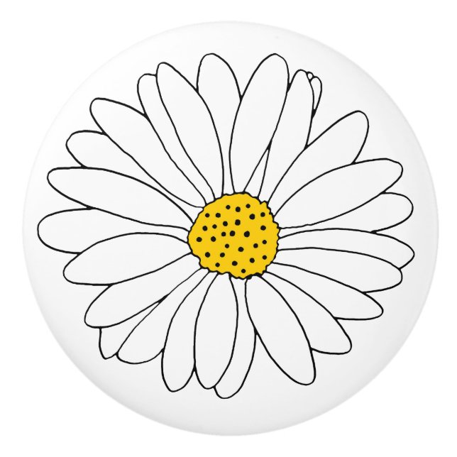 Yellow and White Daisy Ceramic Knob (Front)