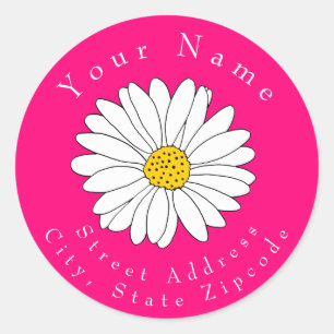 Yellow and White Daisy, Hot Pink Background Labels