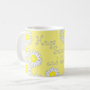 Yellow and White Daisy Hugs Sunshine and Coffee Mug