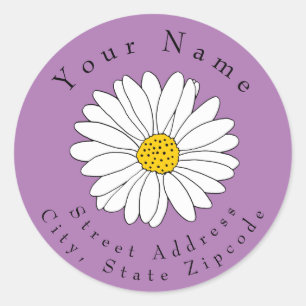 'Yellow and White Daisy on Lavender' Address Label
