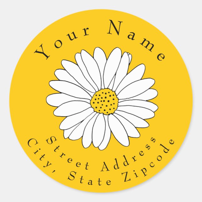 Yellow and White Daisy on Yellow Address Label (Front)
