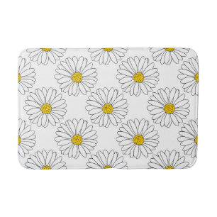 Yellow and White Daisy Pattern Bath Mat