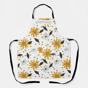 Yellow and White Daisy Pattern with Dark Leaves Apron