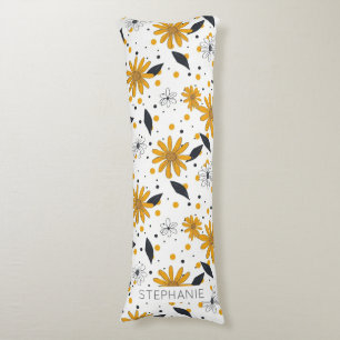 Yellow and White Daisy Pattern with Dark Leaves Body Cushion