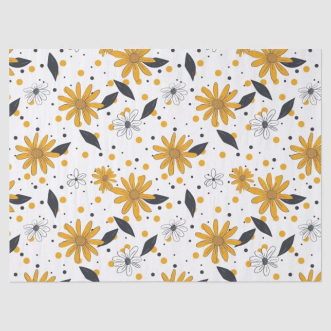 Yellow and White Daisy Pattern with Dark Leaves Tissue Paper (Front)