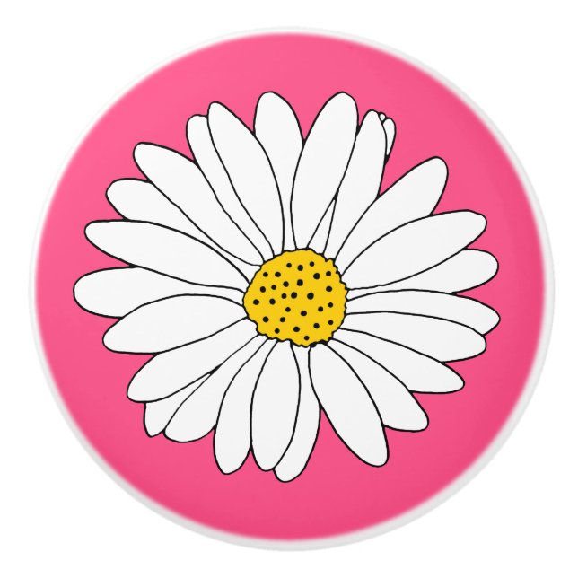 Yellow and White Daisy Pink Background Ceramic Knob (Front)