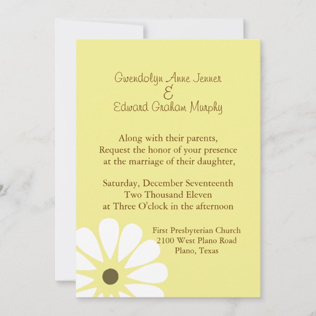 Yellow and White Daisy Wedding Invitation (Front)