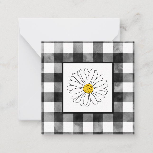 Yellow and White Daisy With Watercolor Plaid Card (Front)