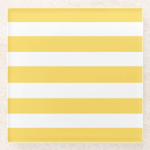 Yellow and White Deckchair Stripes Glass Coaster