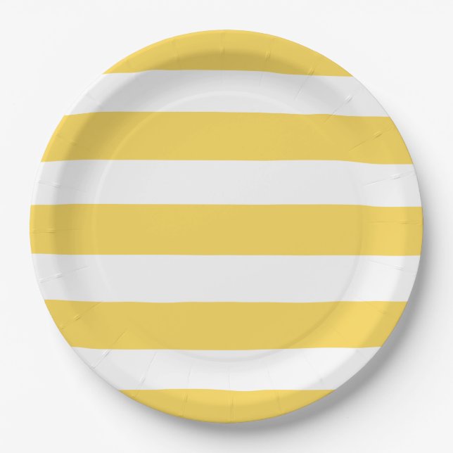 Yellow and White Deckchair Stripes  Paper Plate (Front)