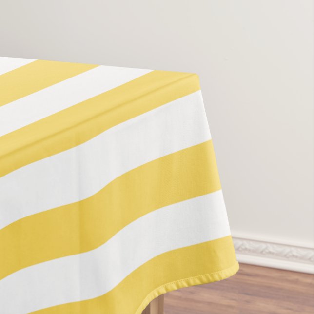 Yellow and White Deckchair Stripes Tablecloth (In Situ)