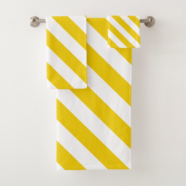 Yellow and White Diagonal Stripes Bath Towel Set (Insitu)