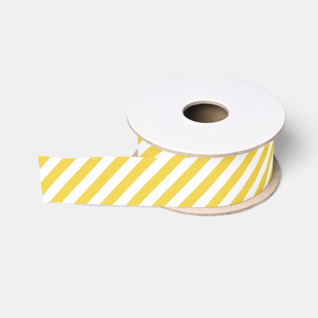 Yellow and White Diagonal Stripes Pattern Grosgrain Ribbon (Spool)