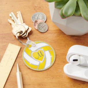 Yellow and White Diamond Volleyball 🏐  Key Ring