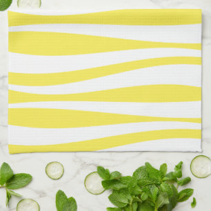 Yellow and White Elegant Wave Pattern Tea Towel