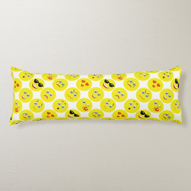Yellow And White Emoji Pattern Body Cushion (Front)