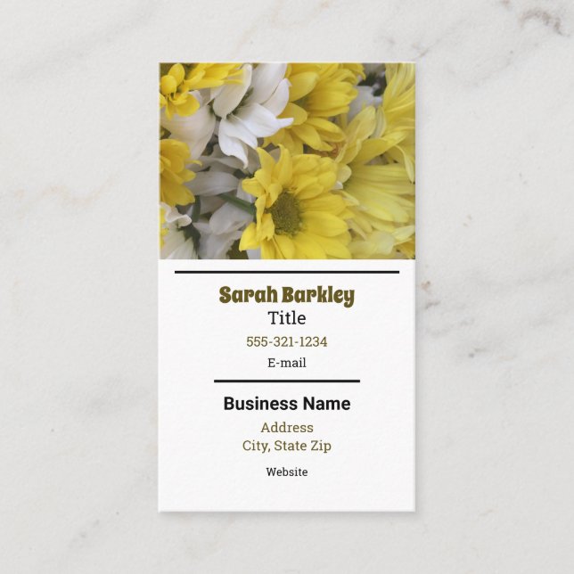 Yellow And White Floral Business Card (Front)