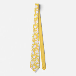 Yellow and White Floral Pattern Groomsmen Wedding  Tie