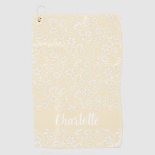 Yellow And White Floral Personalised Name Women Golf Towel