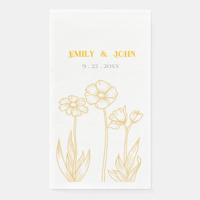 Yellow and White Floral Wedding  Napkin (Front)