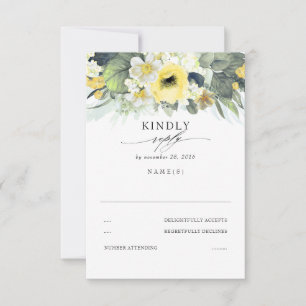 Yellow and White Floral Wedding RSVP Card