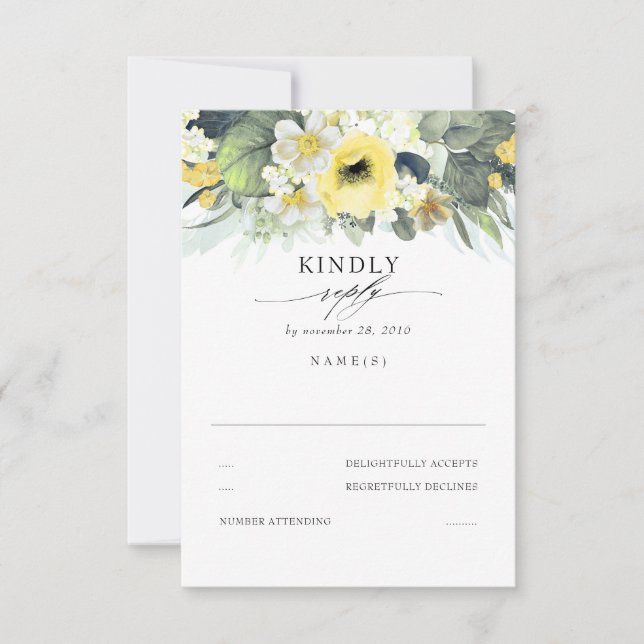 Yellow and White Floral Wedding RSVP Card (Front)
