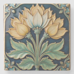Yellow and White Florals Stone Coaster