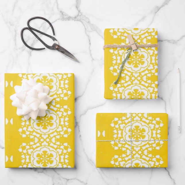 Yellow and white flower wrapping paper sheet (Front)