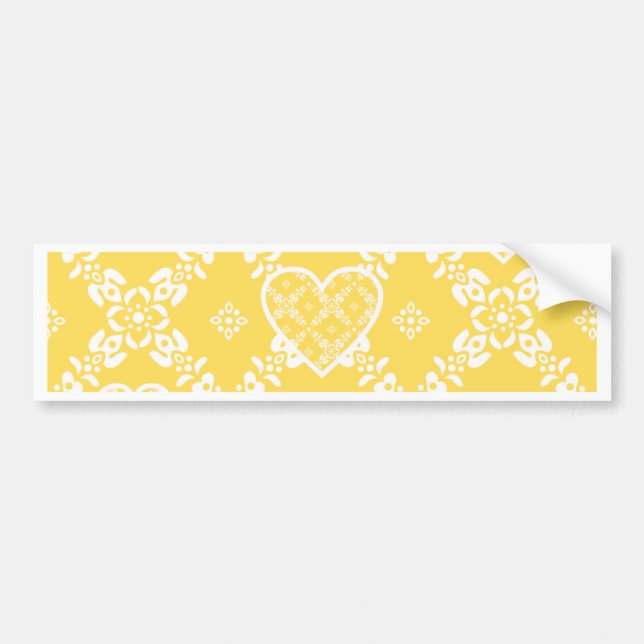 Yellow and white flowers and hearts customisable bumper sticker (Front)