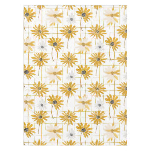 Yellow and White Flowers - Distressed Golden Plaid Tablecloth