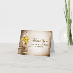 yellow and white flowers mason jar thank you cards