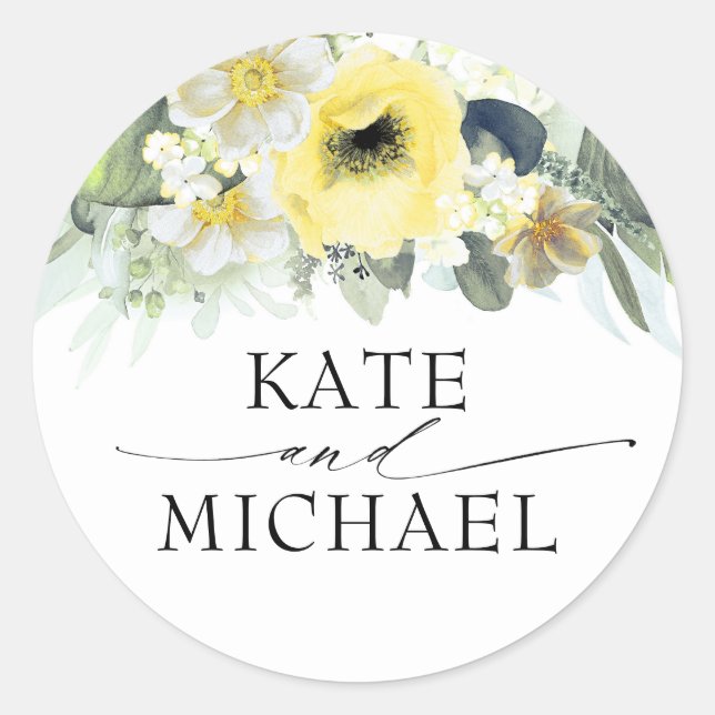 Yellow and White Flowers Spring Garden Classic Round Sticker (Front)