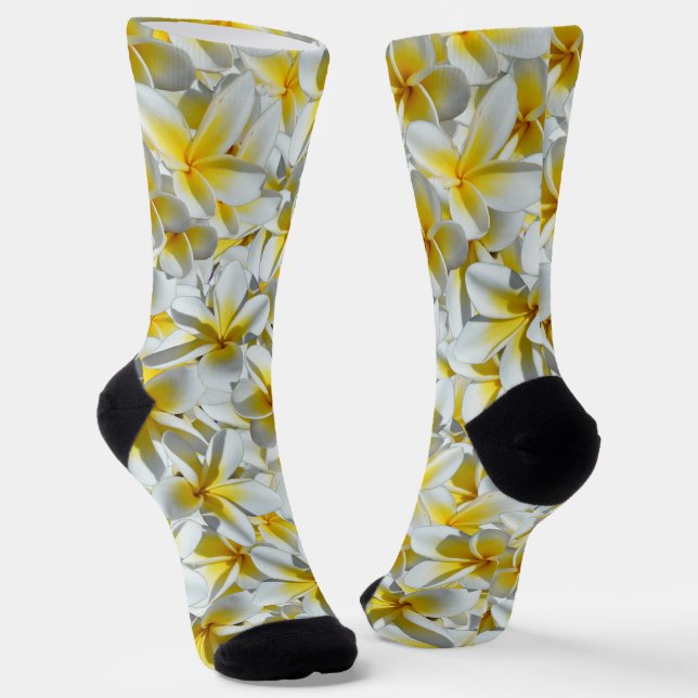 Yellow And White Frangipani Flowers, Crew Socks (Angled)