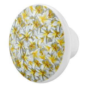 Yellow And White Frangipanis Flowers Cluster, Ceramic Knob