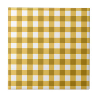 Yellow And White Gingham Check Pattern Ceramic Tile