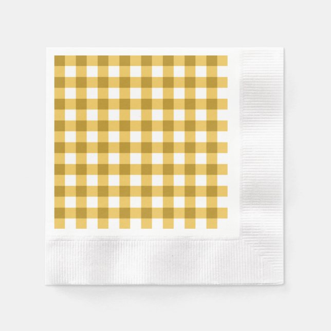 Yellow And White Gingham Check Pattern Napkin (Front)